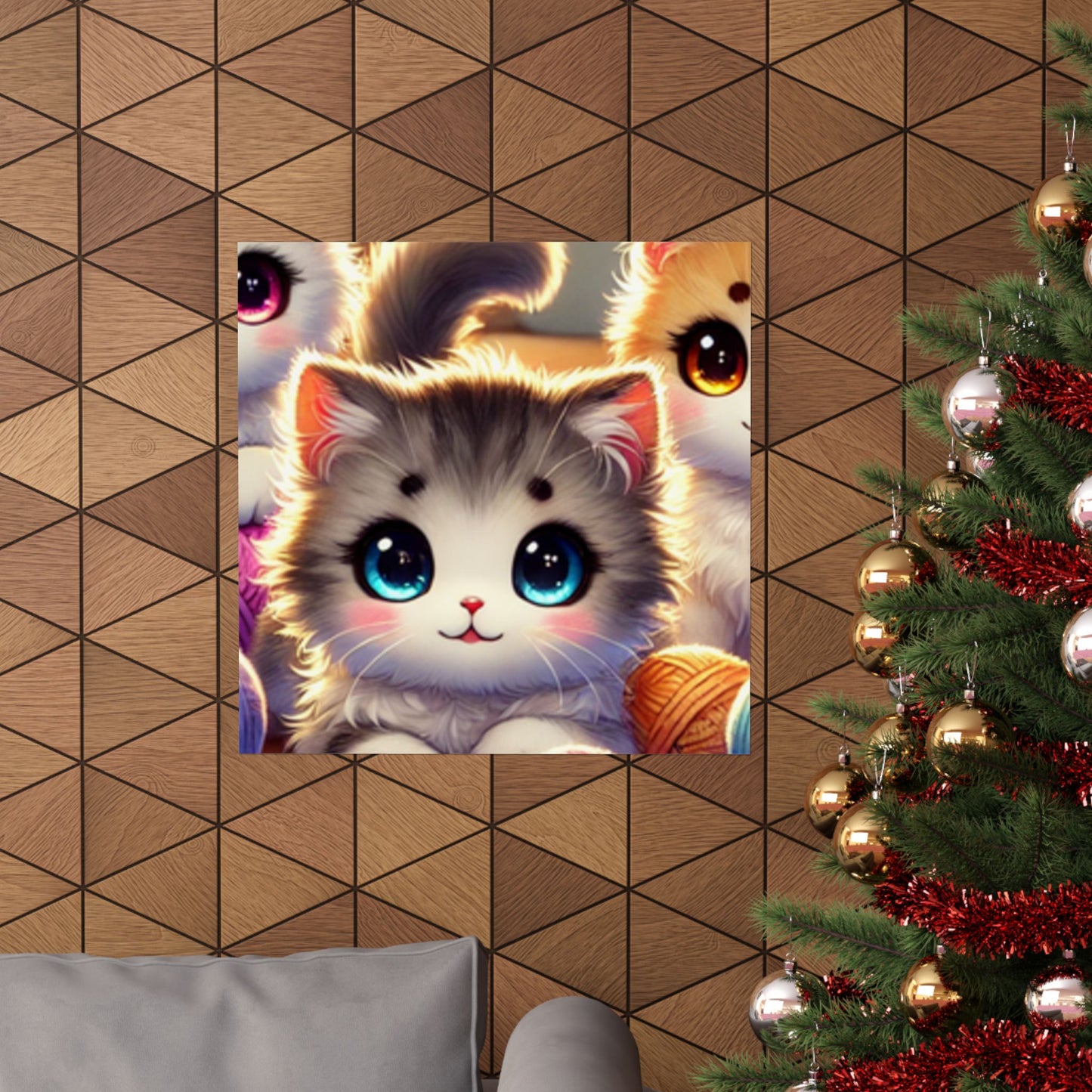 Cozy Yarn Kittens Cute Cat Poster Knitting Room Wall Art Decor
