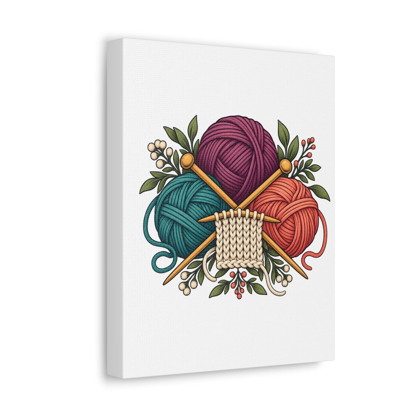 Retro Yarn and Knitting Botanical Art Canvas