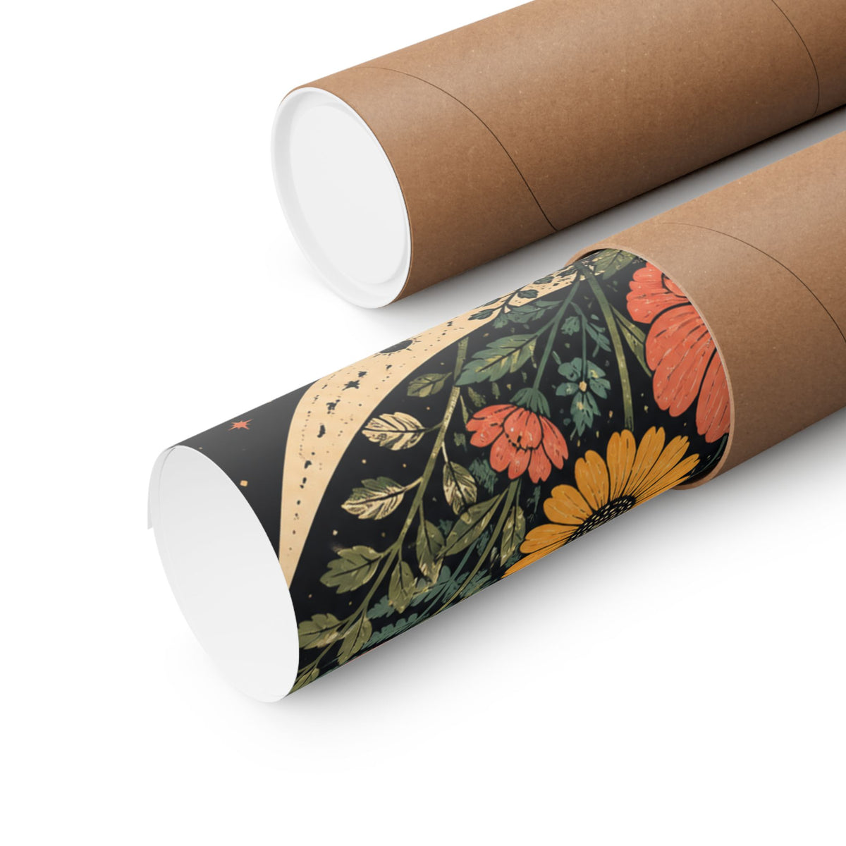 Celestial Wildflower Crescent Moon Botanical Art Poster