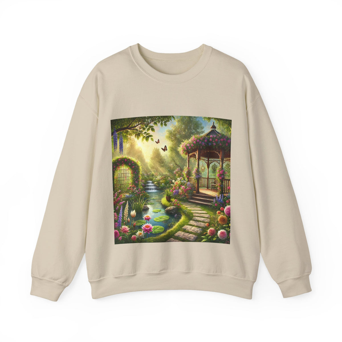Sunlit Rose Gazebo Cottage Garden Sweatshirt
