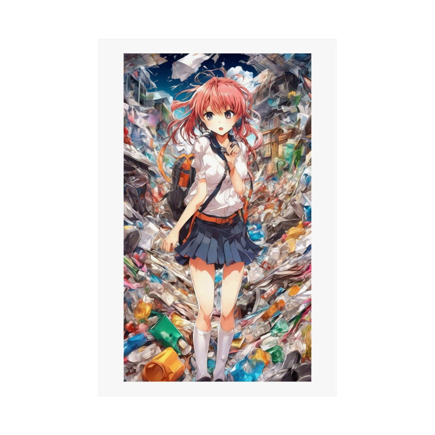 Recycling Day Anime Schoolgirl Eco Street Art Poster