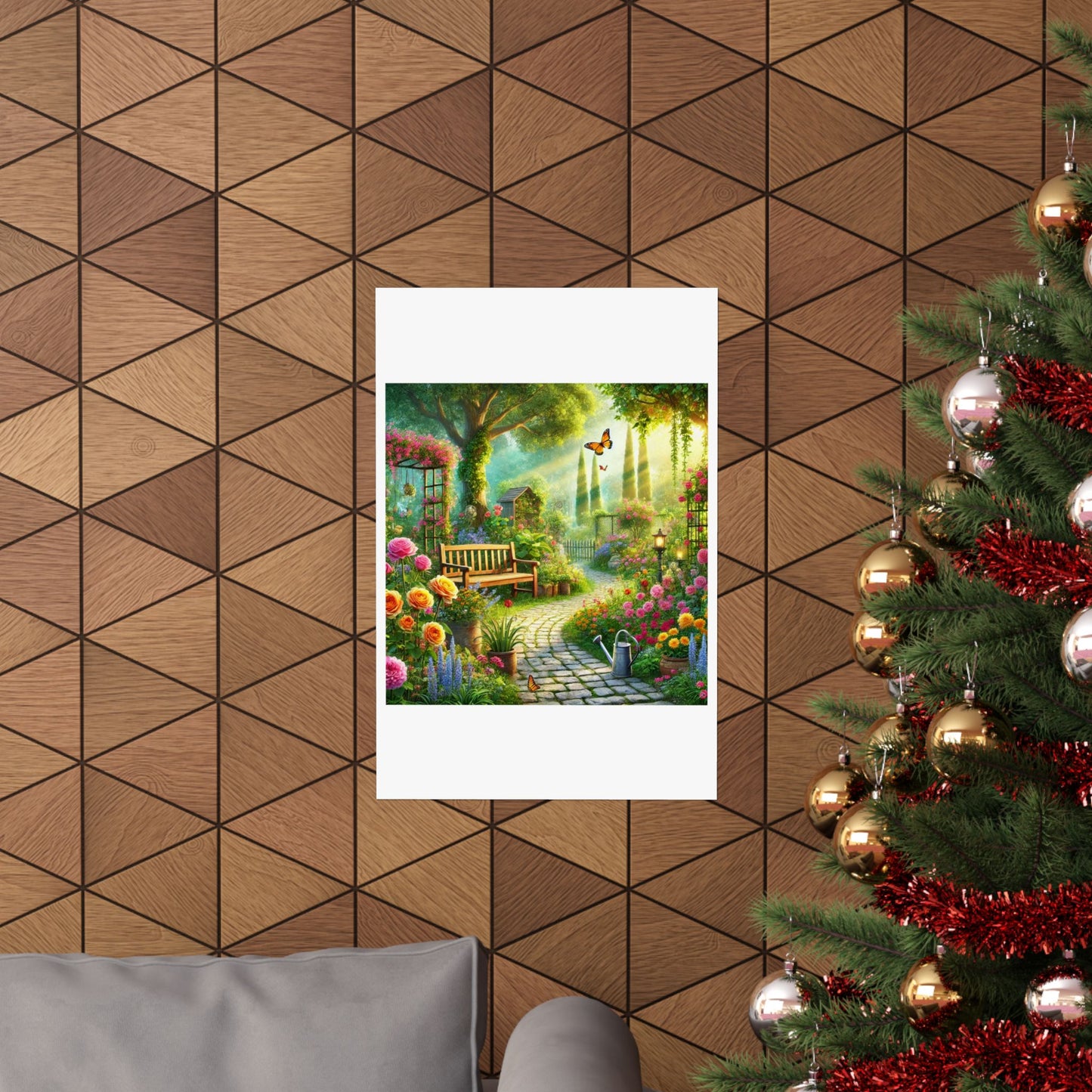 Sunlit Spring Flower Garden Bench Poster