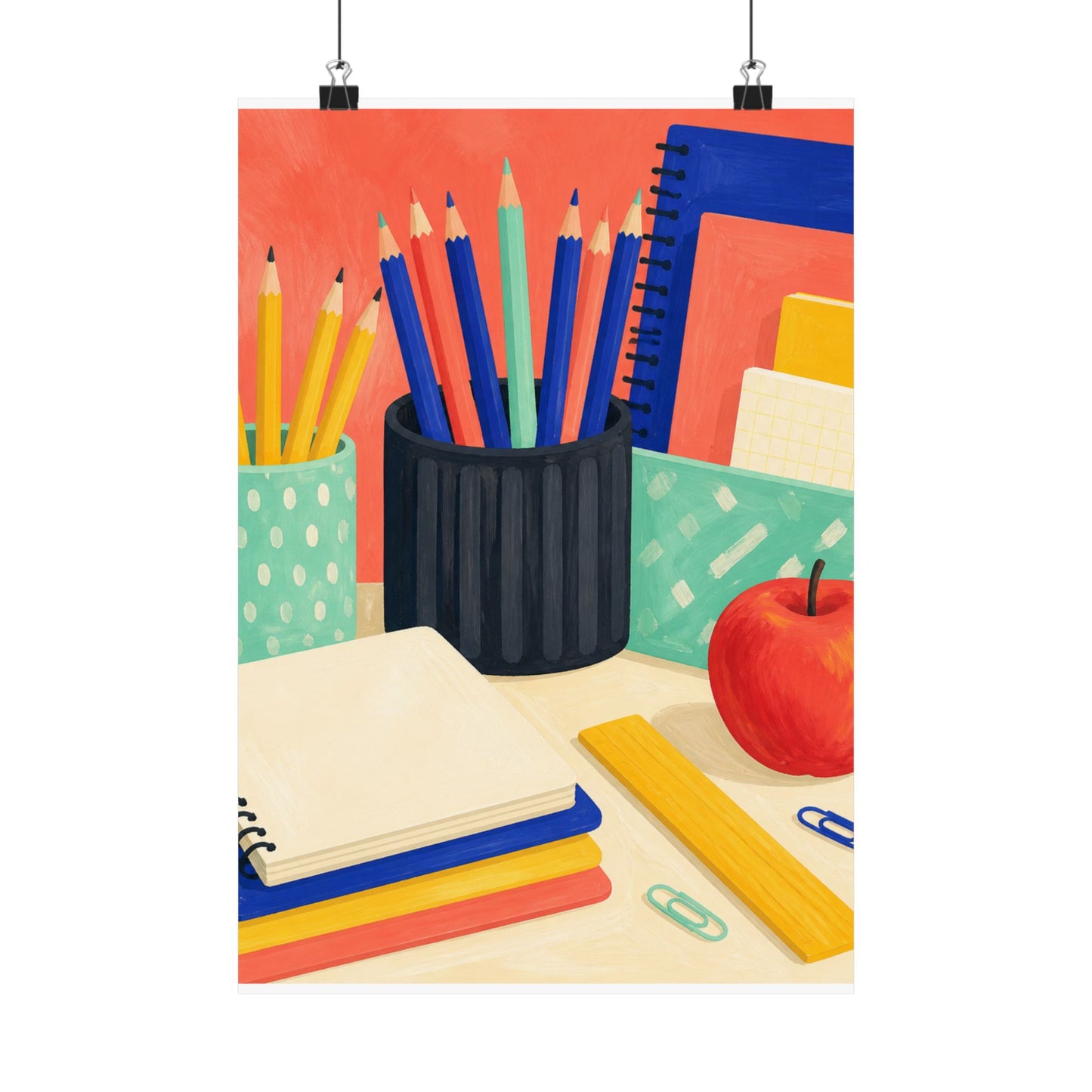 Colorful Teacher Desk Supplies Art Poster