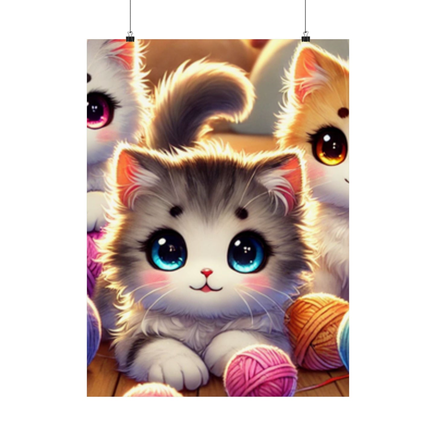 Cozy Yarn Kittens Cute Cat Poster Knitting Room Wall Art Decor