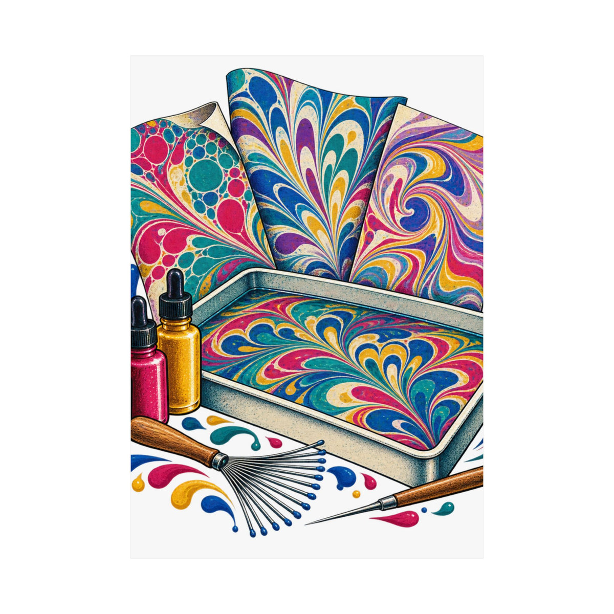 Colorful Paper Marbling Workshop Poster