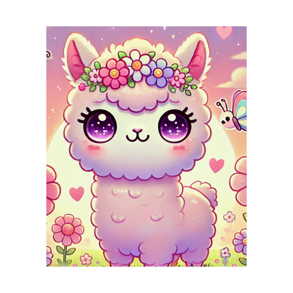 Pastel Floral Alpaca Garden Kawaii Wall Art Poster