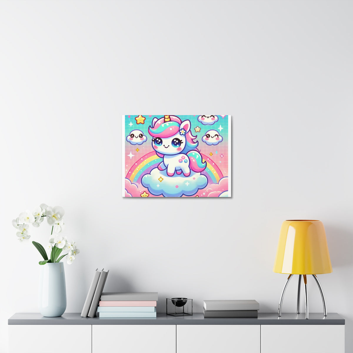 Pastel Rainbow Unicorn Cloud Kawaii Canvas Wall Art