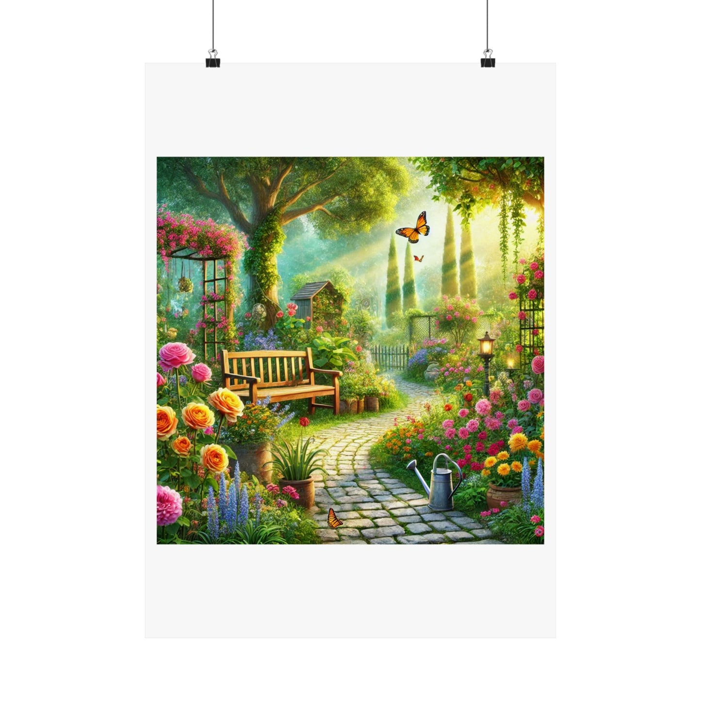 Sunlit Spring Flower Garden Bench Poster