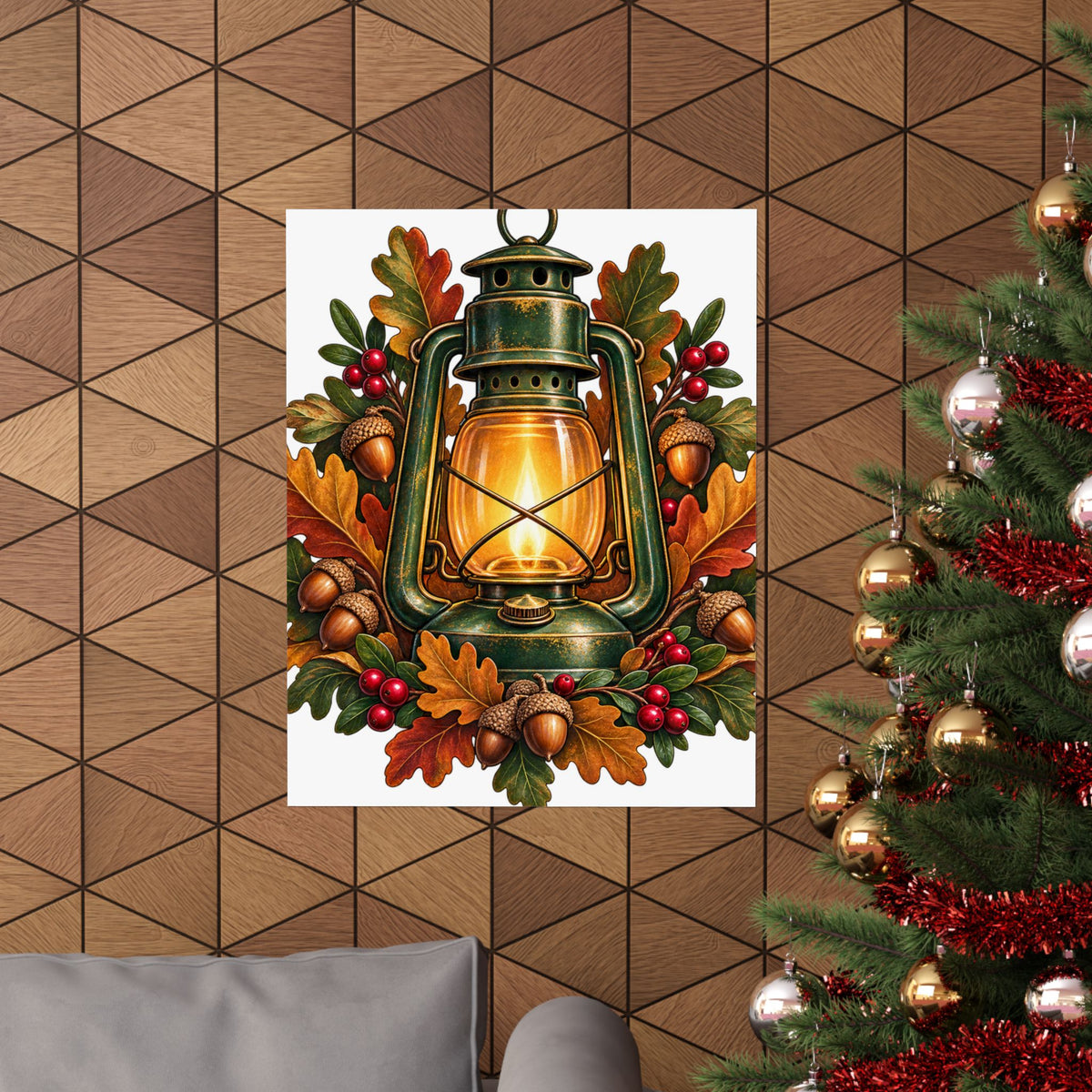 Autumn Oak Lantern and Acorns Poster