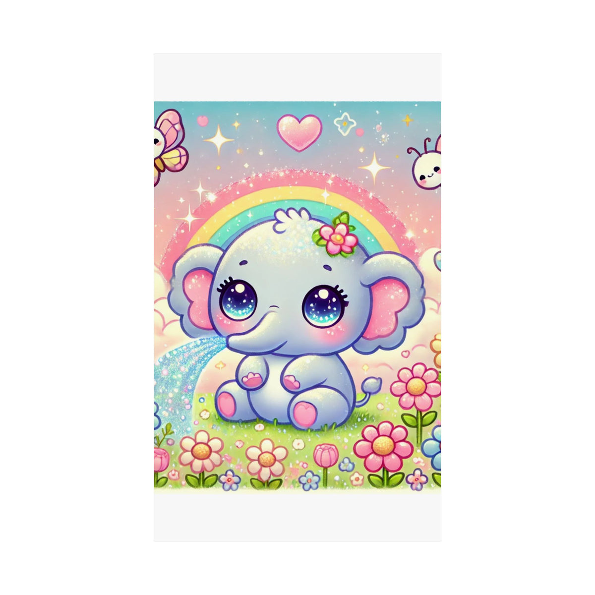 Pastel Rainbow Baby Elephant Floral Wall Art Poster