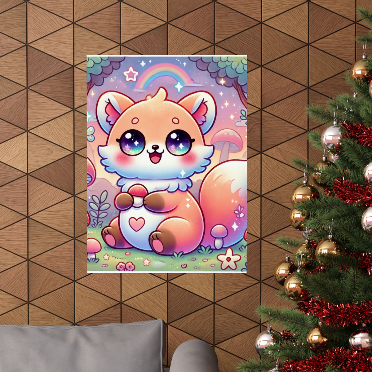 Pastel Woodland Fox Mushroom Kawaii Wall Art Poster
