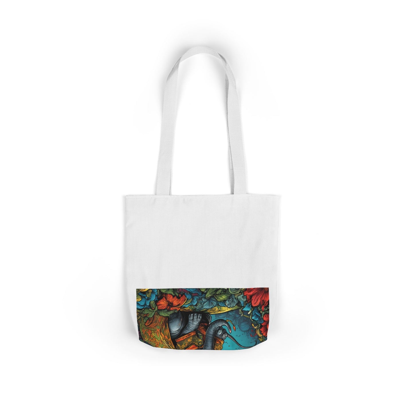 Colorful Storybook Elephant Floral Canvas Tote Bag