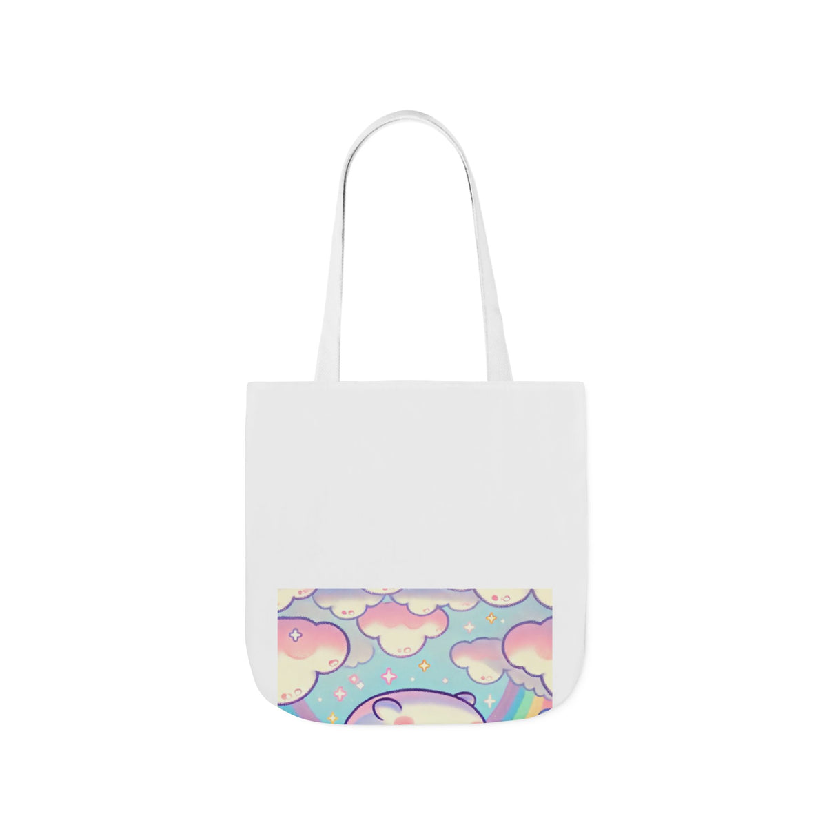 Kawaii Rainbow Whale Pastel Cloud Canvas Tote Bag