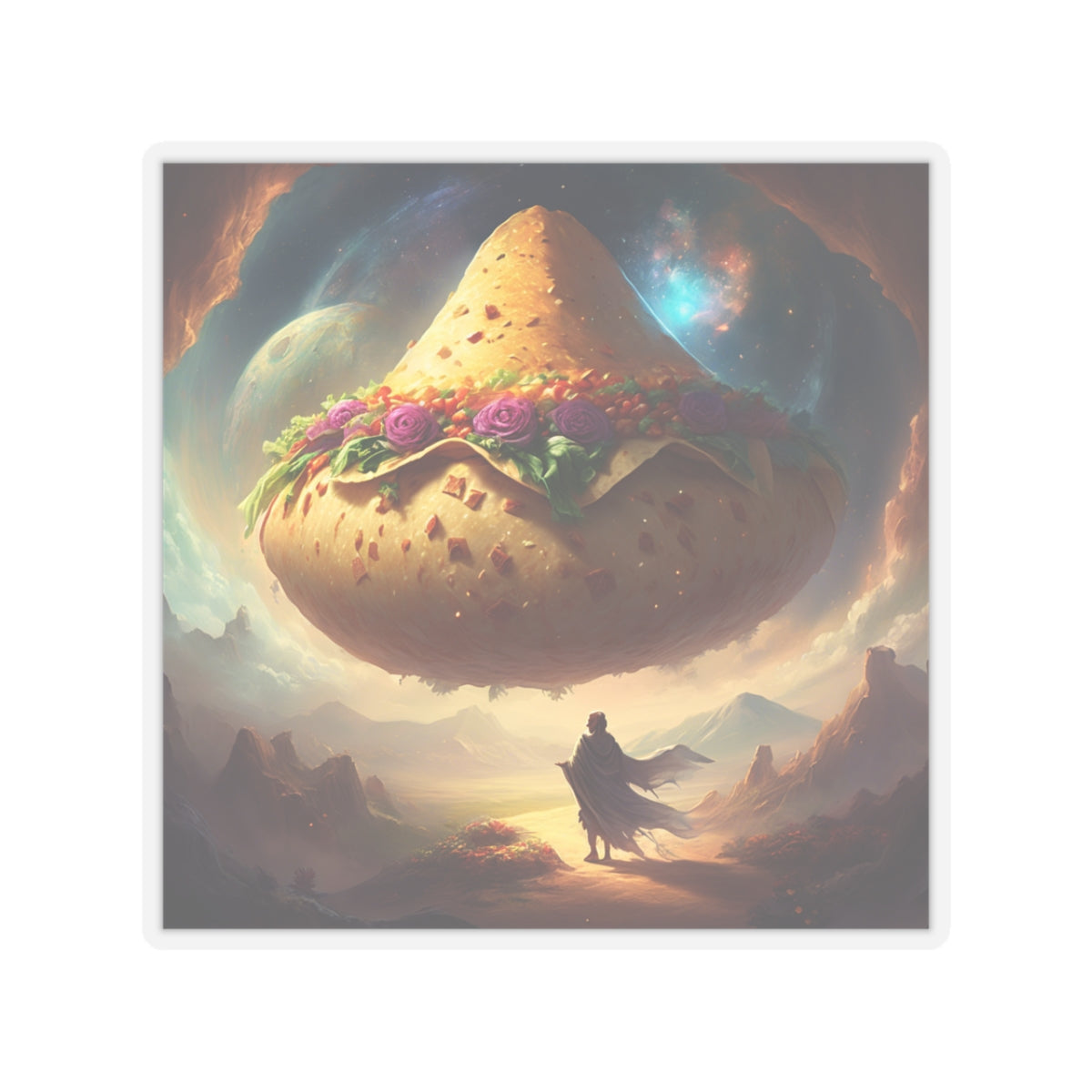 Cosmic Taco Planetoid Surreal Food Fantasy Art Sticker