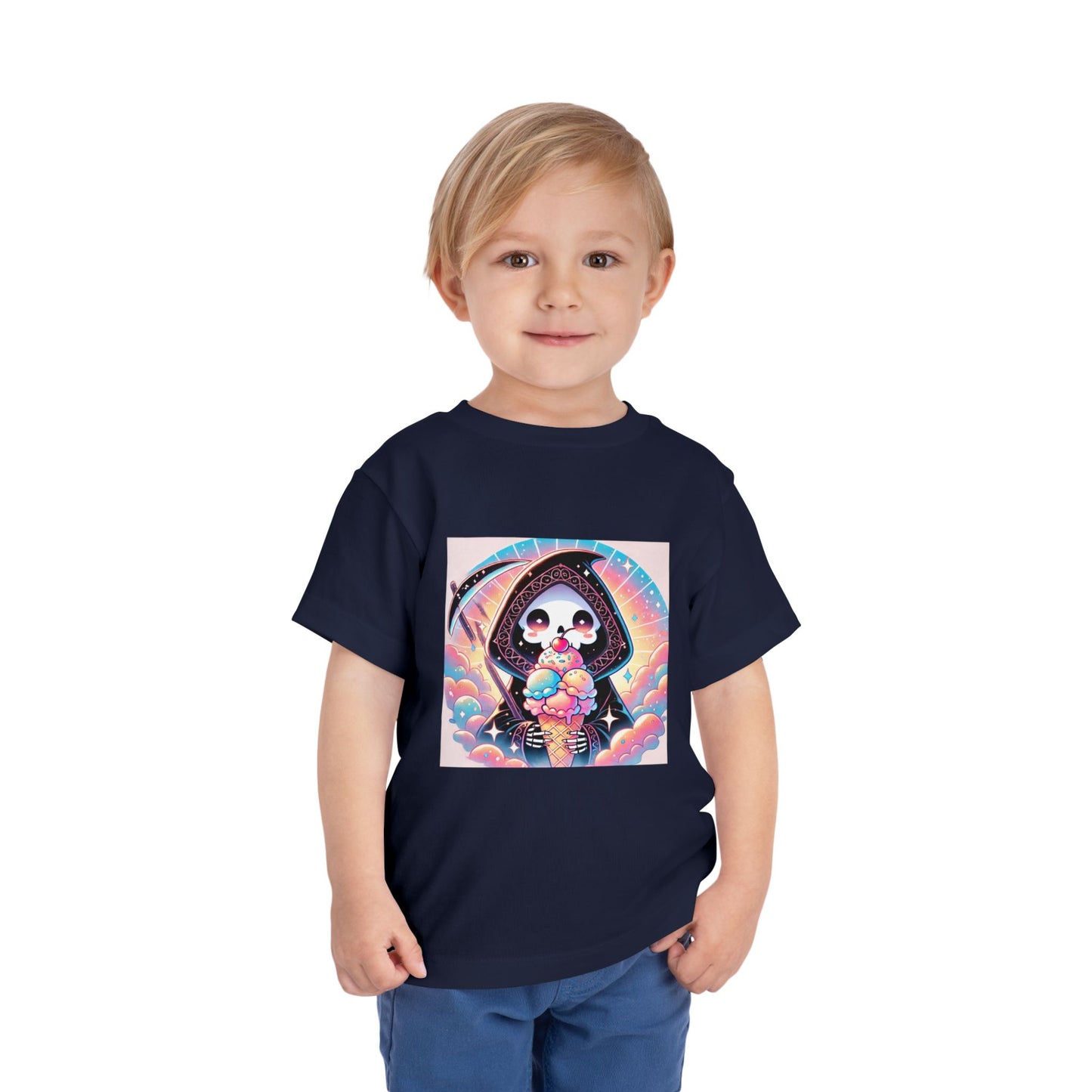 Grim Reaper with Ice Cream Kawaii Anime Toddler Tee - Adorable Short Sleeve Shirt for Kids - Fun & Stylish Gift Idea!