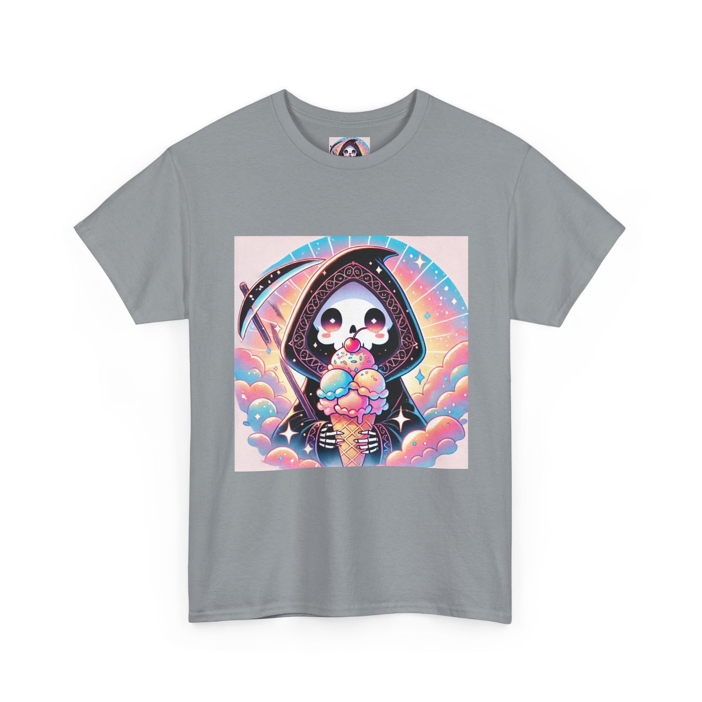 Grim Reaper with Ice Cream Kawaii Anime Unisex Heavy Cotton Tee - Fun & Stylish Graphic T-Shirt - Great Gift for Anime Fans!
