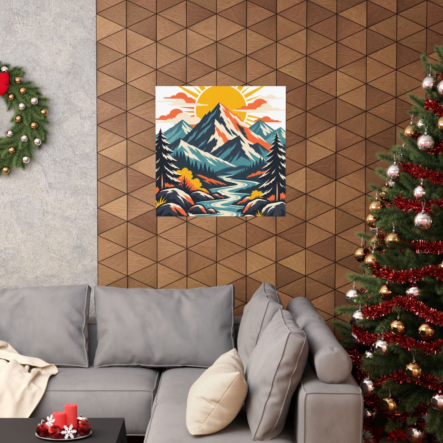 Alpine Sunrise River Mountain Adventure Art Poster