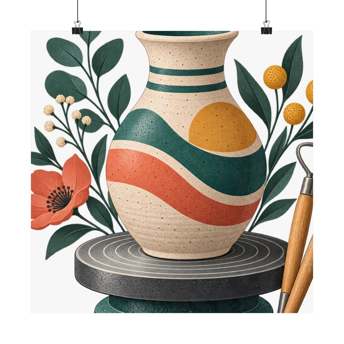 Midcentury Pottery Botanical Art Poster