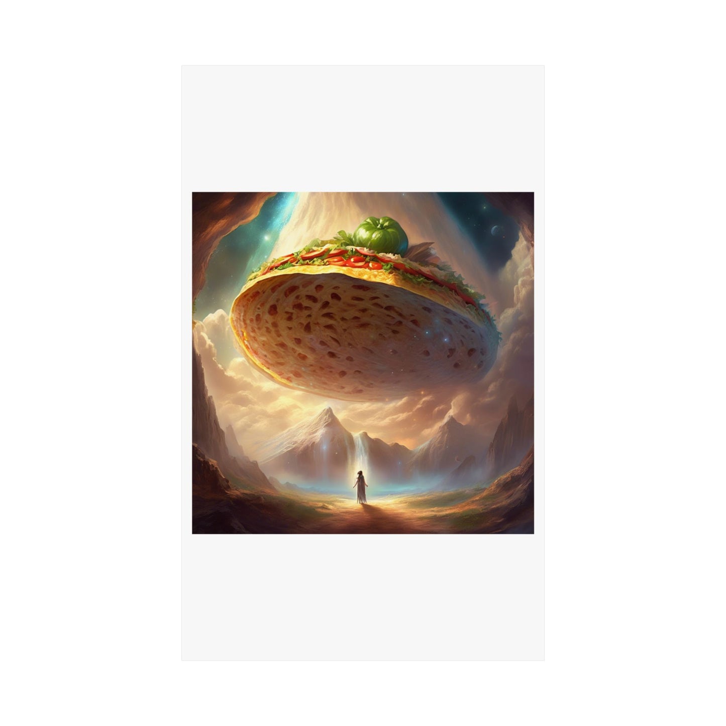 Cosmic Taco UFO Surreal Food Fantasy Art Poster