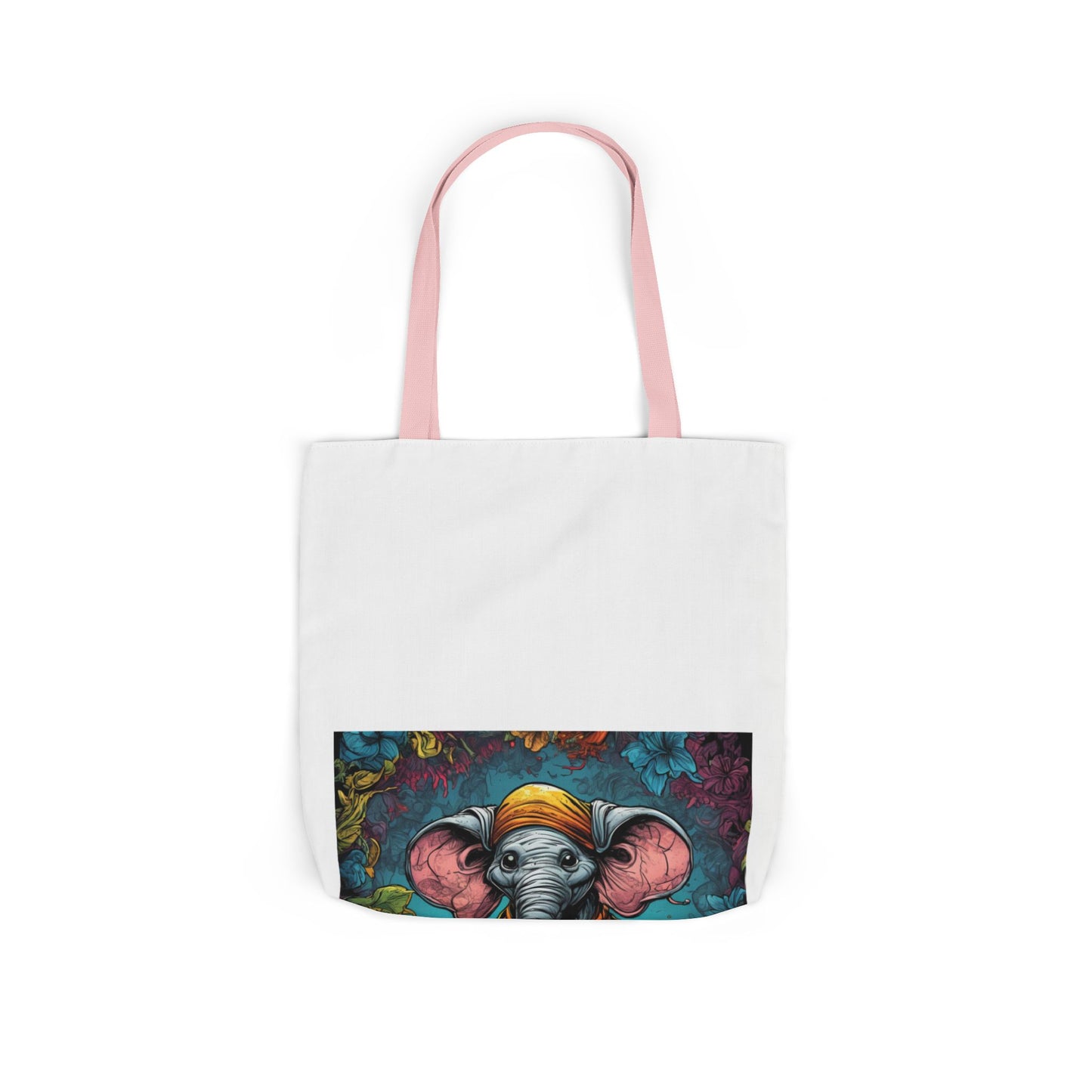 Colorful Storybook Elephant Floral Canvas Tote Bag