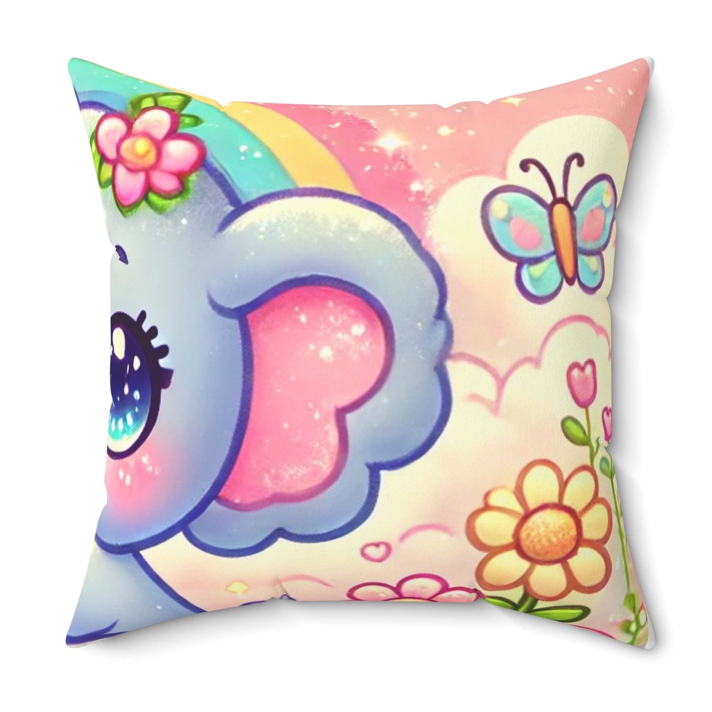 Pastel Rainbow Baby Elephant Floral Decorative Pillow