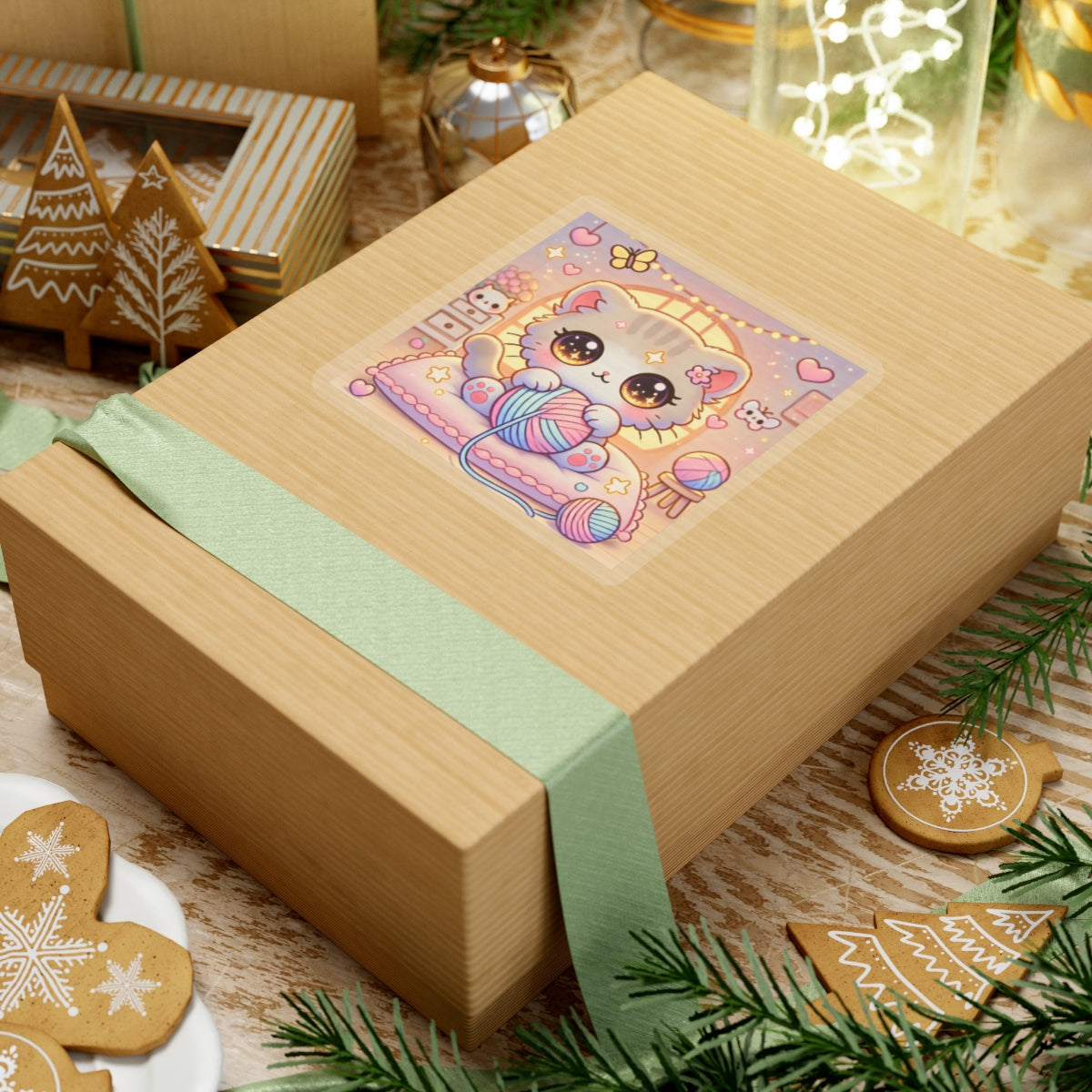 Cozy Kawaii Knitting Cat Pastel Yarn Sticker