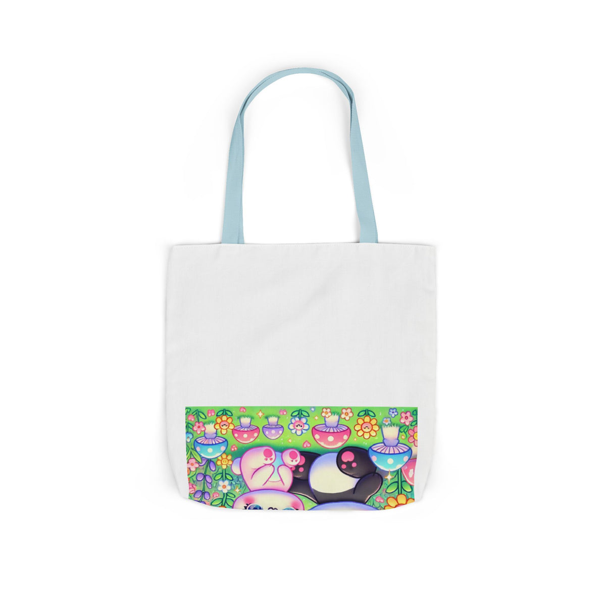 Pastel Panda and Bunny Rainbow Garden Canvas Tote Bag