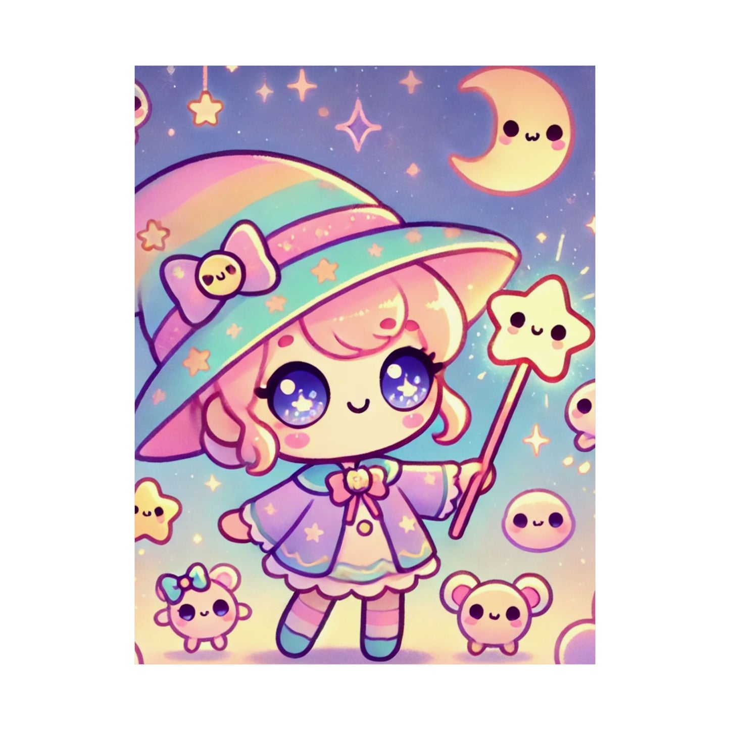 Kawaii Moon Wand Pastel Fantasy Wall Art Poster