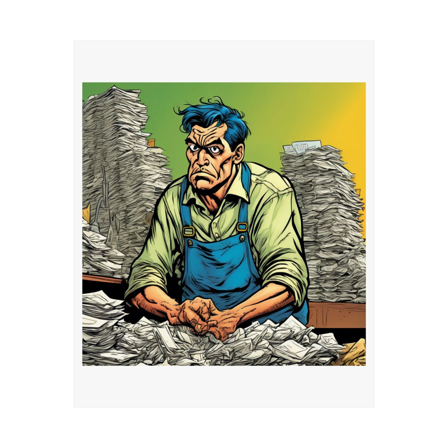 Paperwork Chaos Desk Worker Funny Office Art Poster