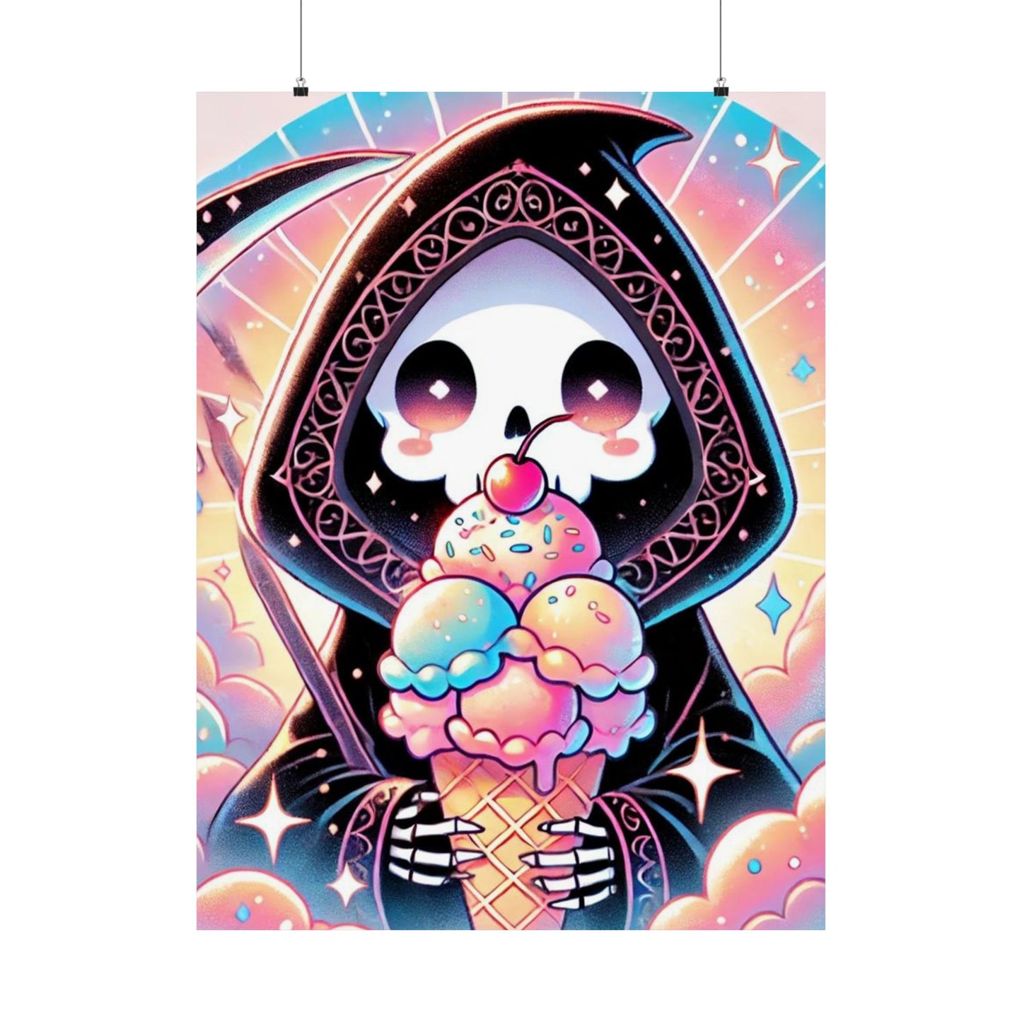Cute Grim Reaper Ice Cream Pastel Novelty Poster