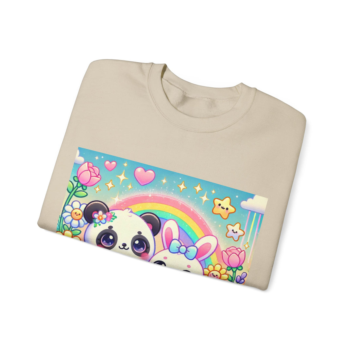 Pastel Panda and Bunny Rainbow Garden Sweatshirt