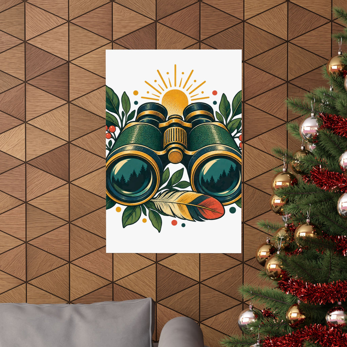 Retro Binoculars and Botanical Birdwatching Art Poster
