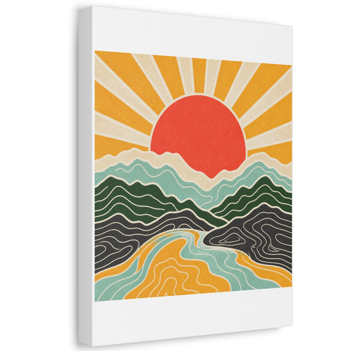 Topographic Sunrise Mid Century Mountain Canvas Art
