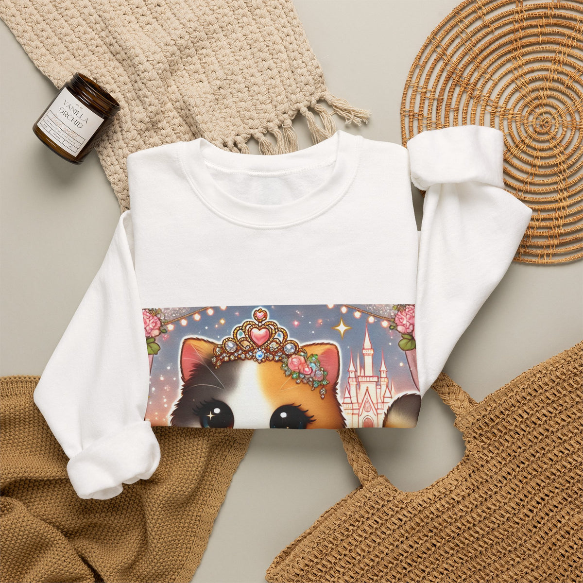 Pastel Princess Calico Cat Fantasy Sweatshirt