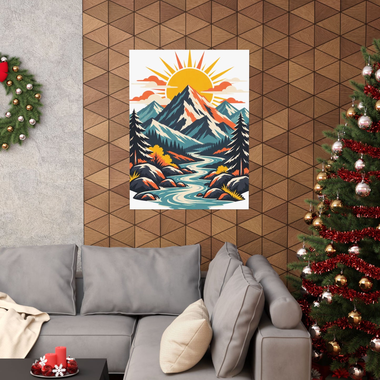 Alpine Sunrise River Mountain Adventure Art Poster