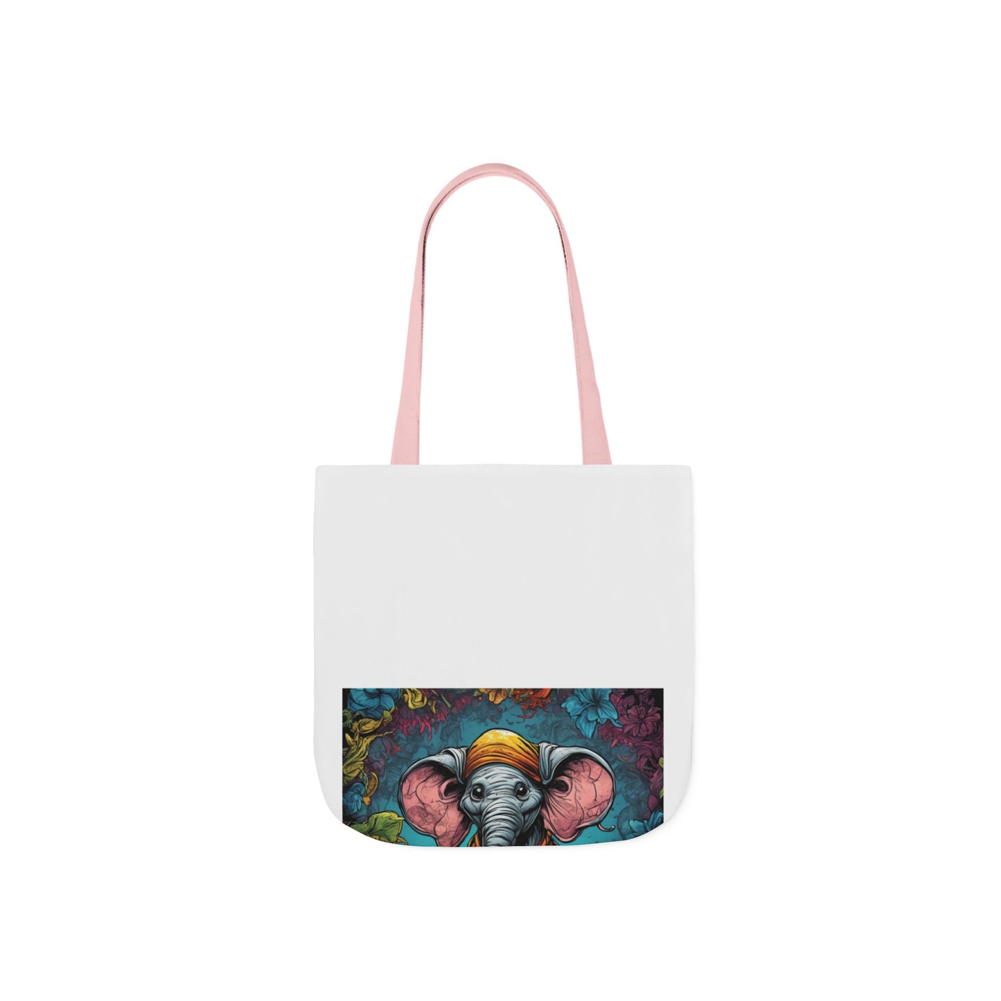 Colorful Storybook Elephant Floral Canvas Tote Bag