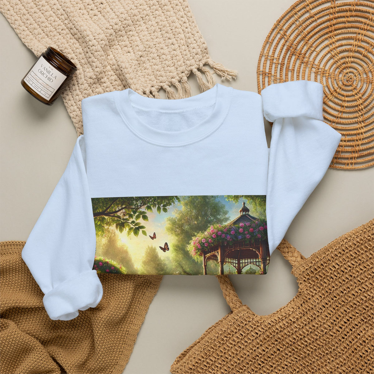 Sunlit Rose Gazebo Cottage Garden Sweatshirt