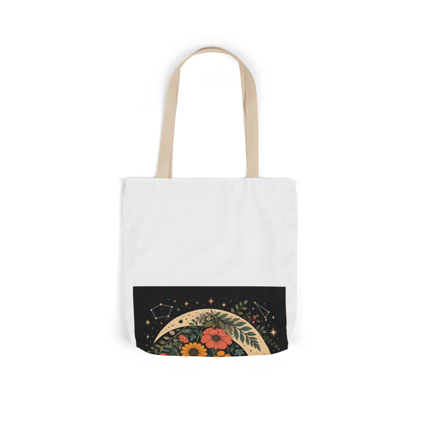 Celestial Wildflower Crescent Moon Botanical Tote Bag