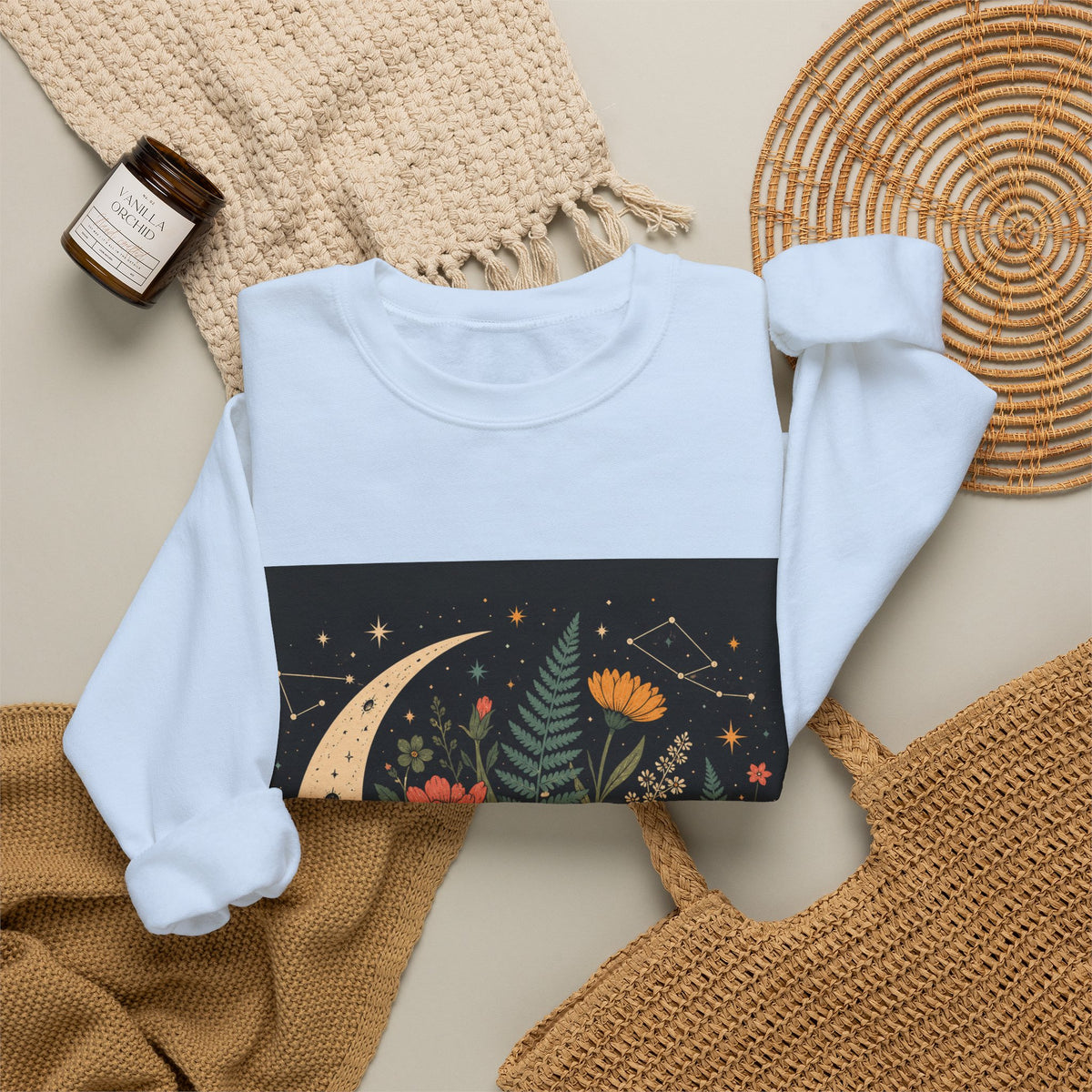 Celestial Wildflower Moon Botanical Art Sweatshirt