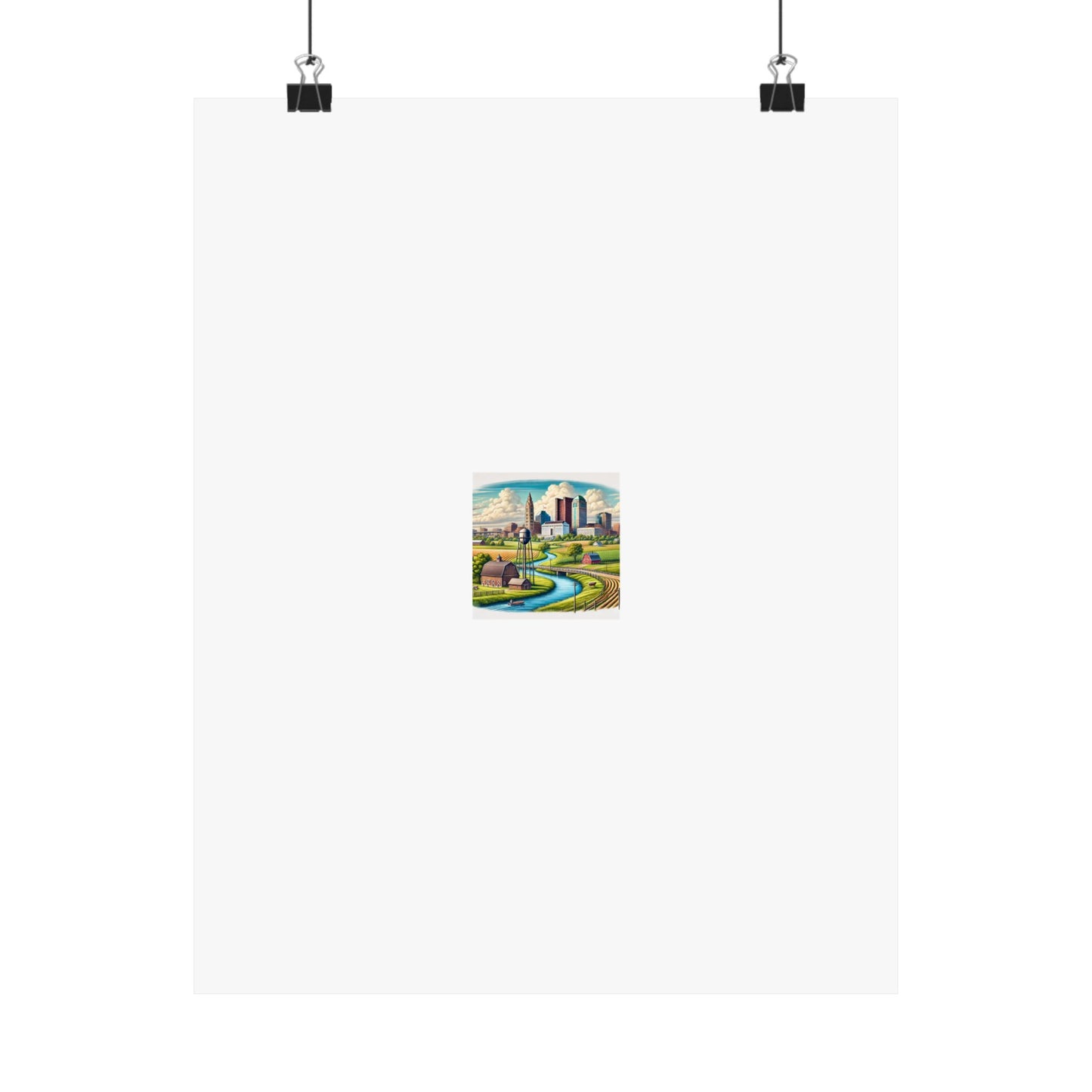Rural River City Skyline Hometown Landscape Poster Art