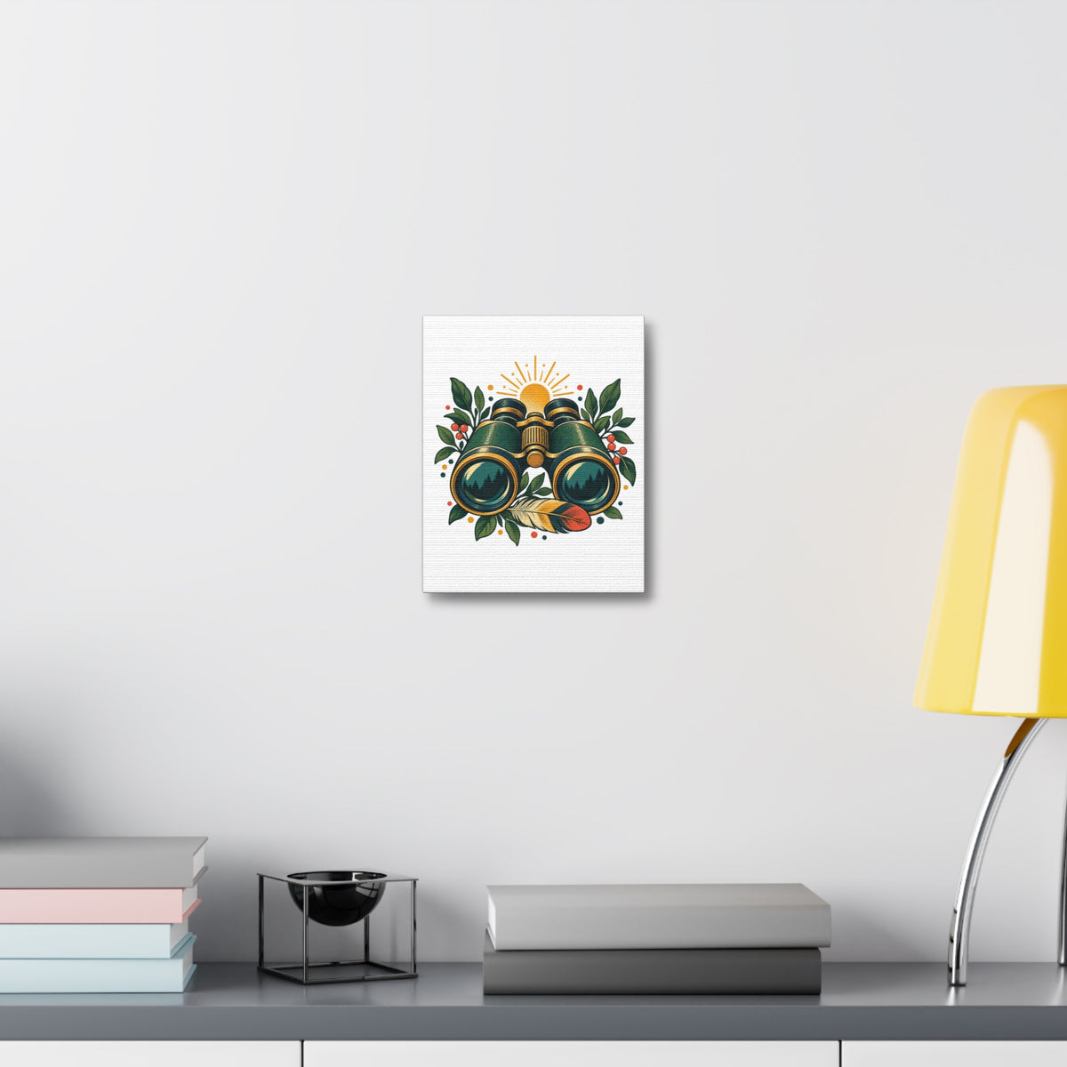 Retro Binoculars and Botanical Birdwatching Art Canvas