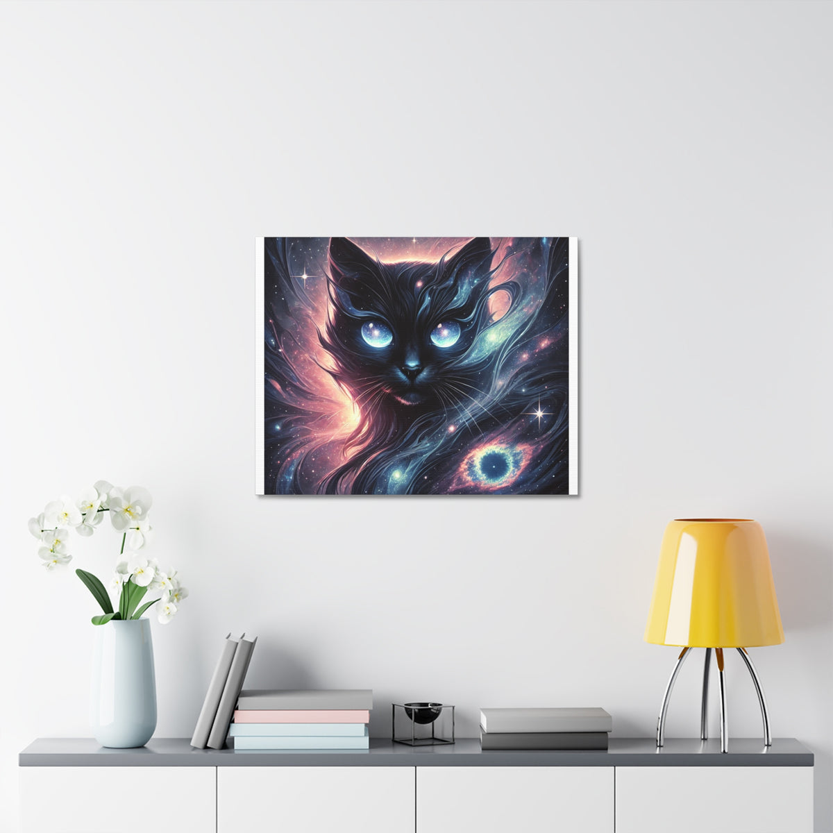 Cosmic Black Cat Galaxy Celestial Canvas Wall Art