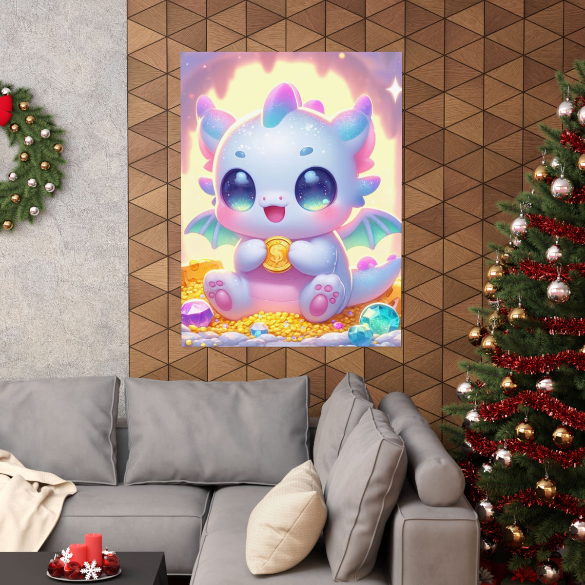 Pastel Treasure Dragon Kawaii Fantasy Wall Art Poster
