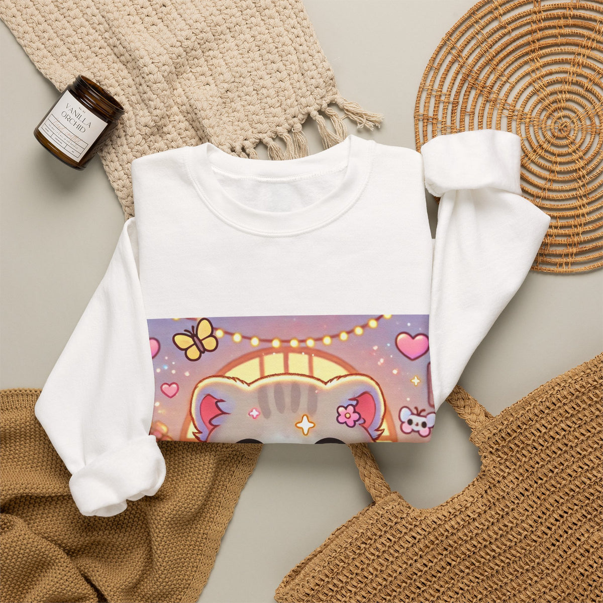 Cozy Kawaii Knitting Cat Pastel Yarn Sweatshirt