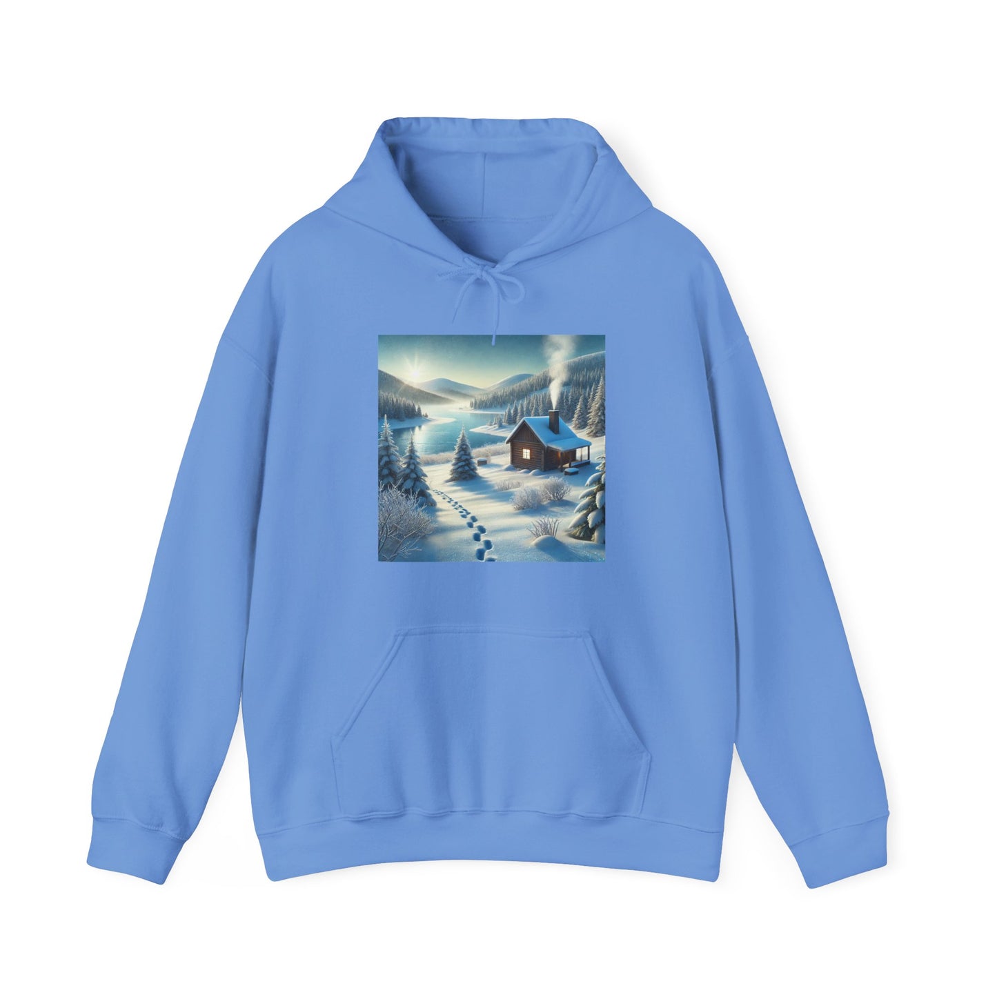 Snowy Cabin Winter Lake Landscape Art Hoodie