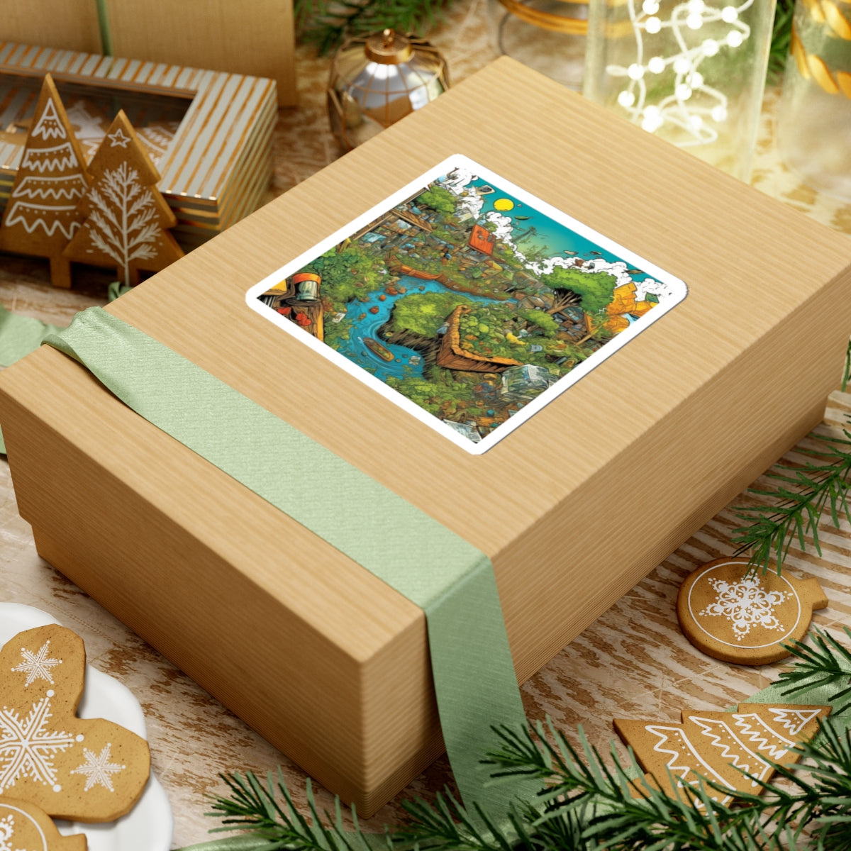 Whimsical Garden Stream Nature Gift Art Sticker