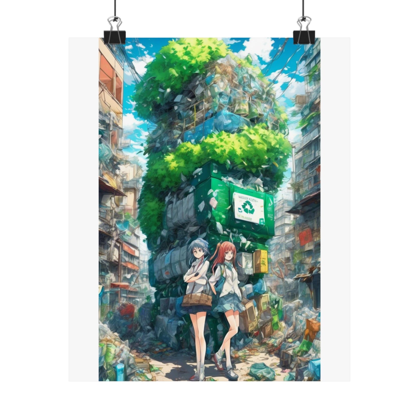 Urban Recycling Anime Friends Green City Wall Poster