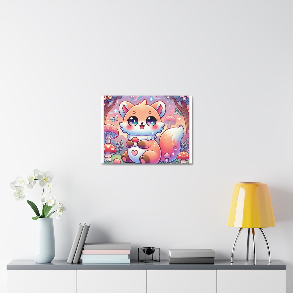 Pastel Woodland Fox Mushroom Kawaii Canvas Wall Art