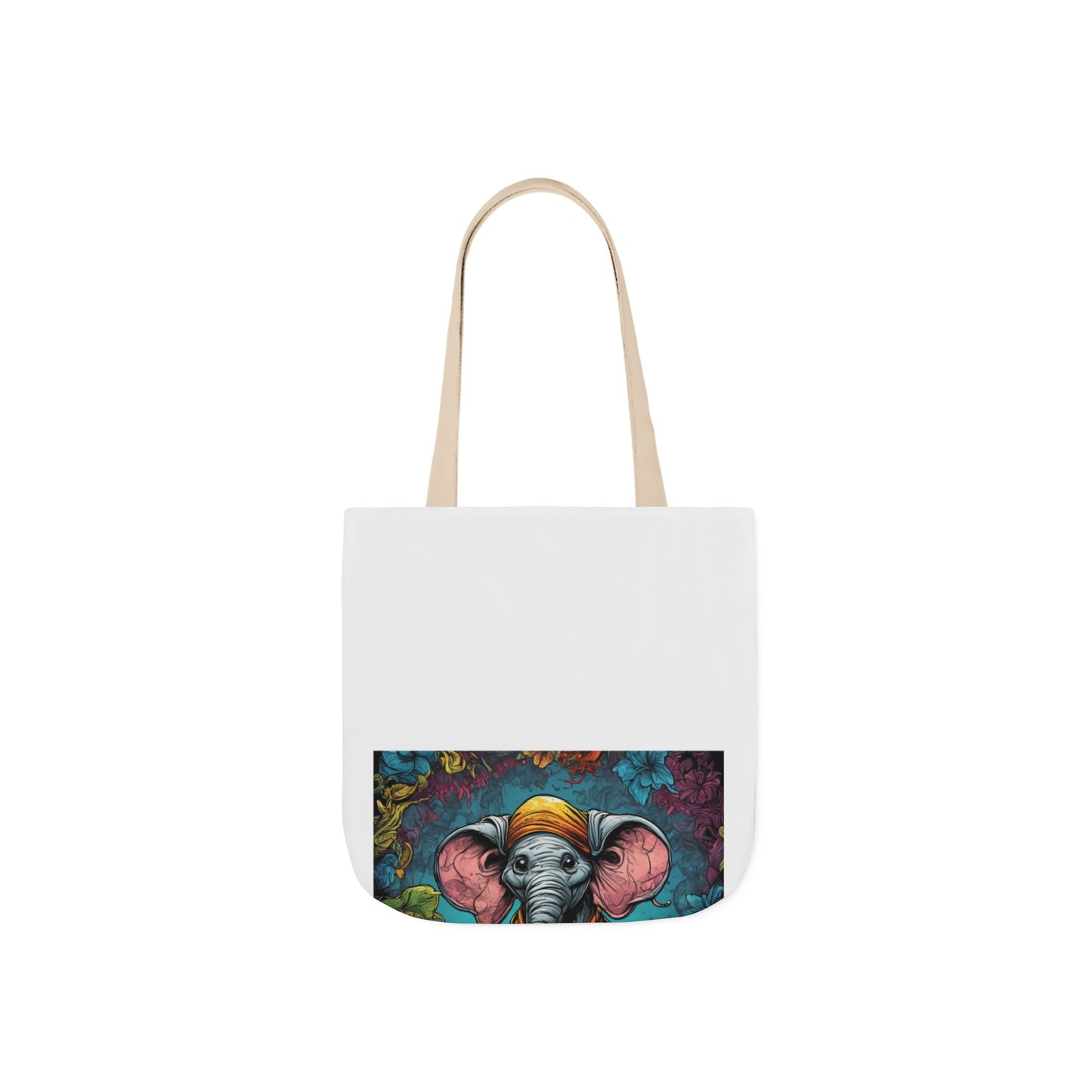 Colorful Storybook Elephant Floral Canvas Tote Bag
