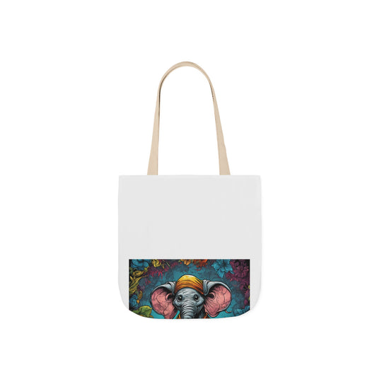 Colorful Storybook Elephant Floral Canvas Tote Bag